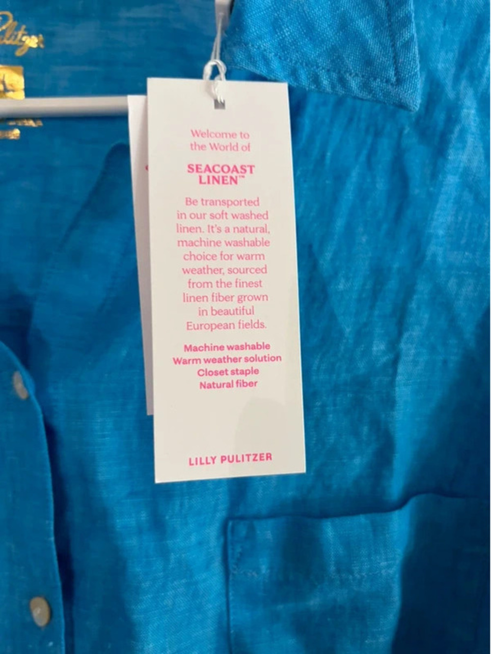 Lilly Pulitzer XXL Blue 100% Linen Button Down Shirt NWT Coastal Resort - Picture 2 of 7